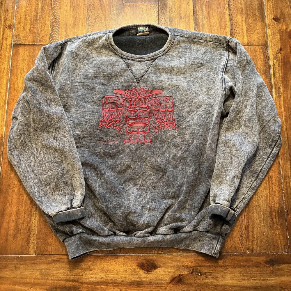 Vintage English Bay Sweatshirt Mens XL Gray Tony Hunt Thunderbird Graphic 90s - Picture 2 of 10